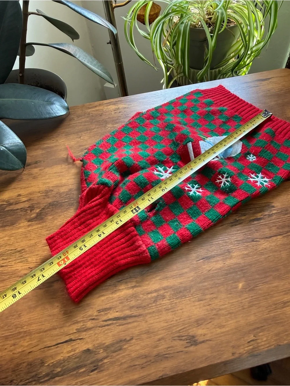 Red & Green Checkered Holiday Dog Sweater with Snowman KYEESE Wear L